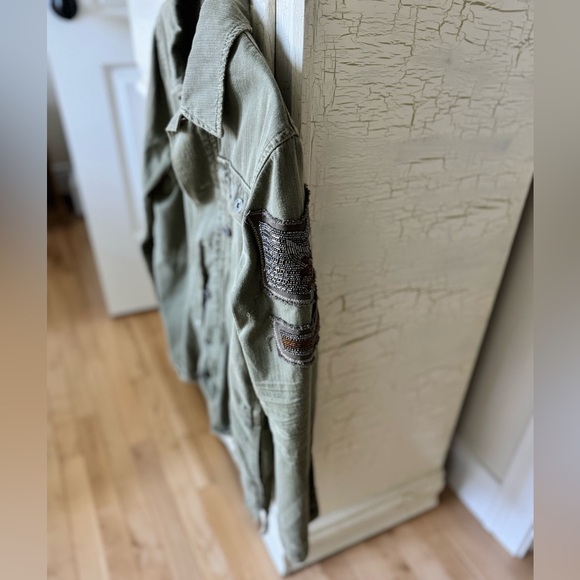 Free People Oversized Embellished Military Jacket Patch XS Boho - Picture 9 of 13